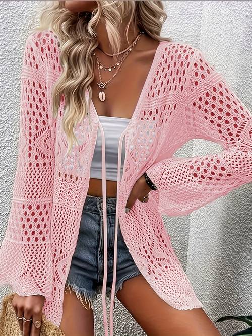 plus size plus size european and american womens cardigan jacket thin design loose and elegant womens hollowed out long sleeve jacket