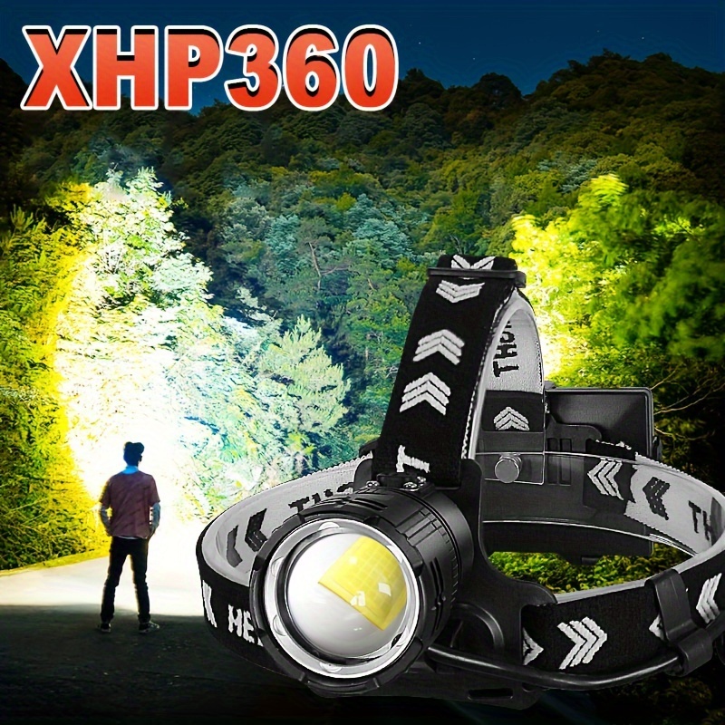 

1pc Xhp360 High-intensity Led Headlamp, Ultra Bright 300000lm With Adjustable Headband, 7-inch Light For Outdoor Hiking, Camping, Running, Durable & Long-range Lighting