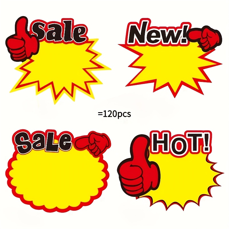 Image of 120 Yellow Tags, Blank Labels, Promotional Emphasis Labels, Suitable For Retail, Supermarket, Tags.