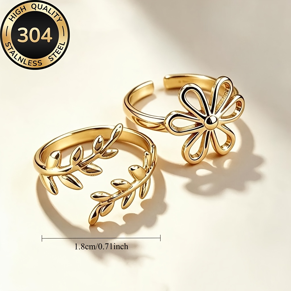 2pcs Stackable Open Ring Set, Golden Stainless Steel