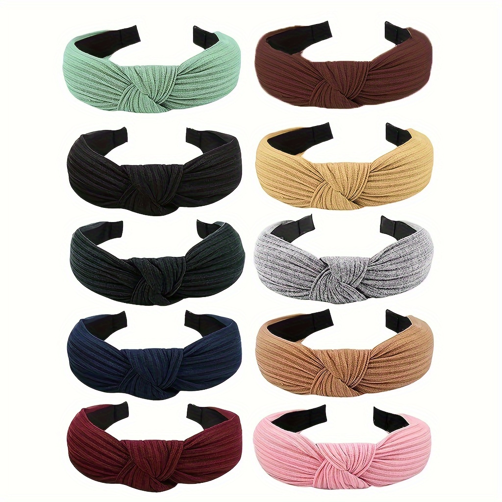 

10pcs Trendy Wide Brimmed Head Bands Stylish Knotted Hair Hoops For Women And Daily Use Wear