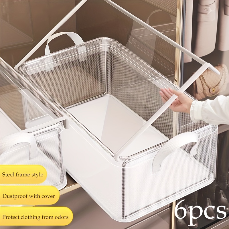 item picture 6pcs set of large transparent pvc storage boxes with lids foldable dustproof organizer bins for clothes pants etc suitable for home and dorm use   for easy viewing wardrobe storage solution