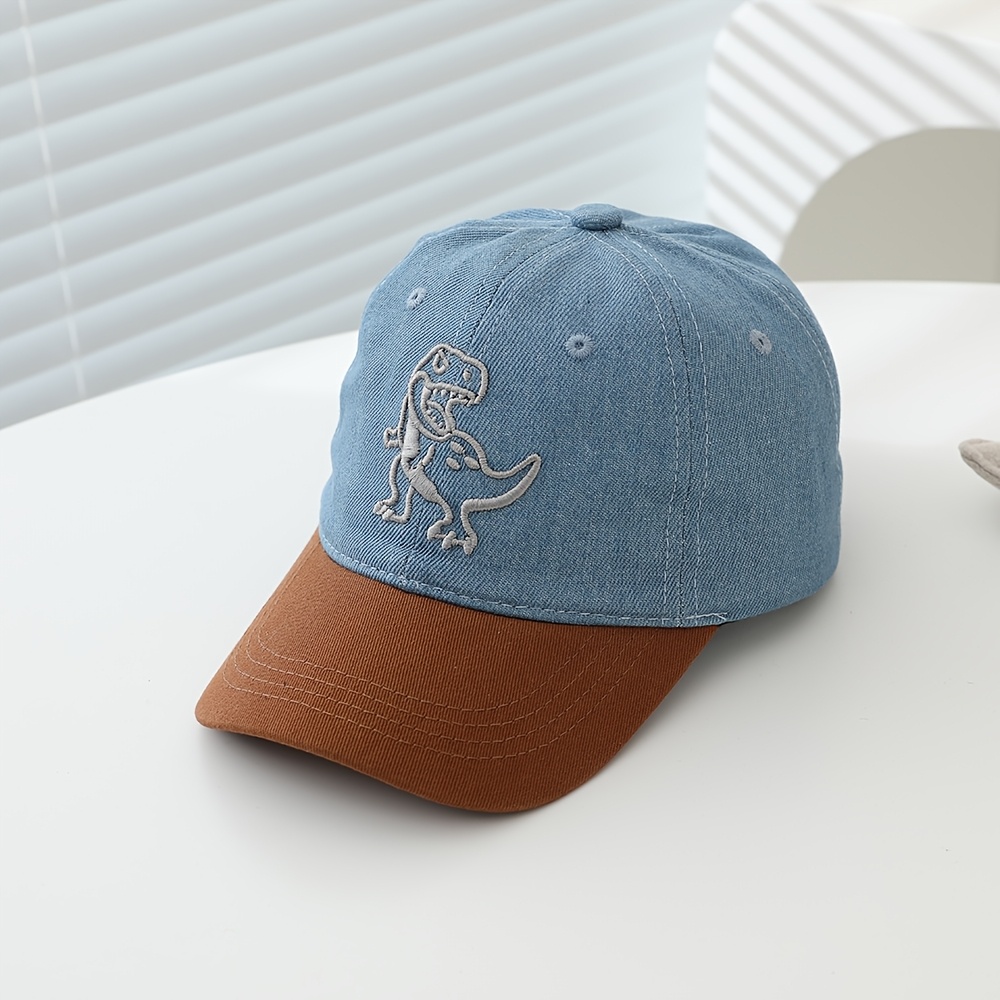 Image of A 3-8y Baseball Cap, Color-block Embroidered Dinosaur Baseball Cap, Boys And Girls Daily Casual Hat [ ] Kids Dinosaur Embroidery Baseball Dinosaur Embroidery Adjustable Cap