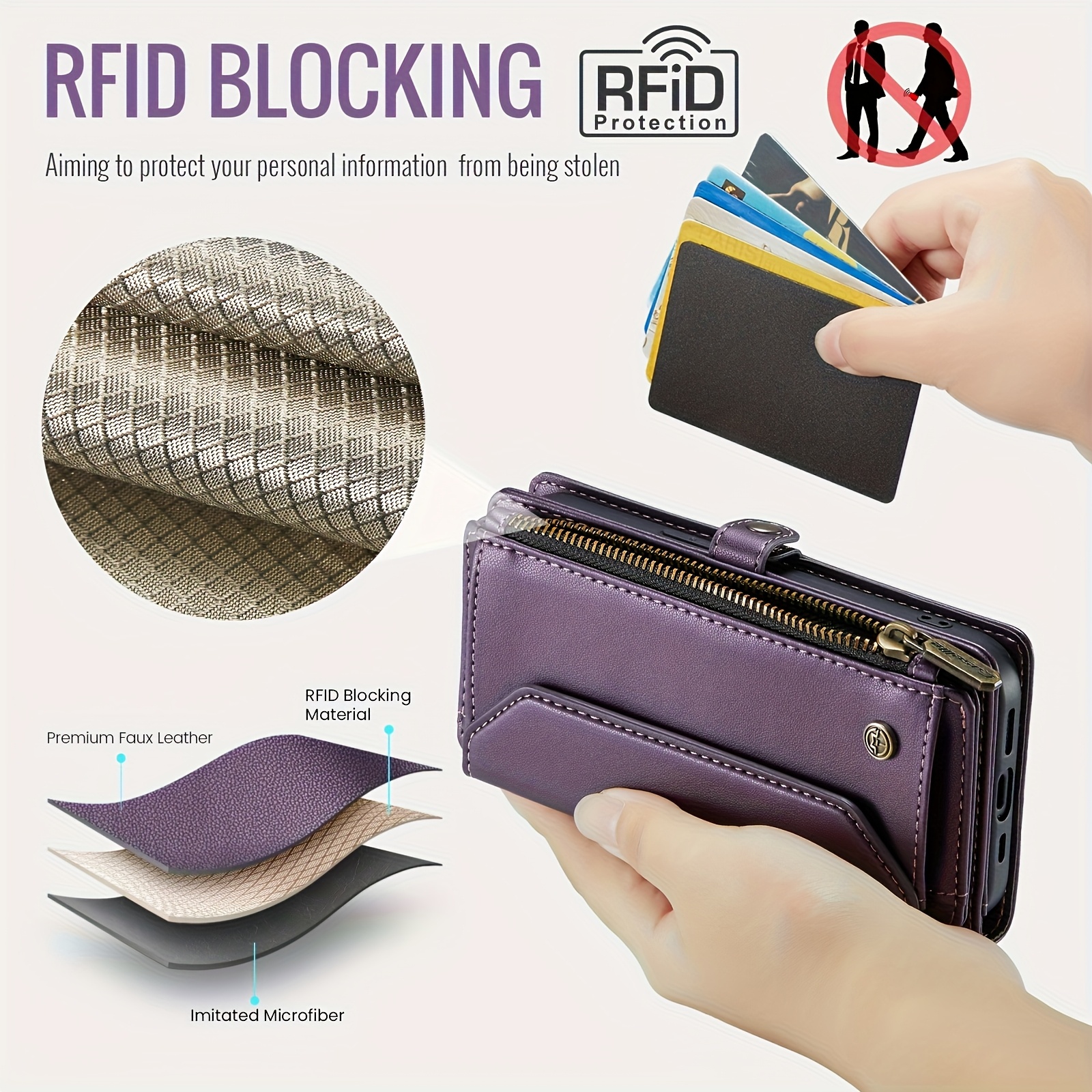 Wallet Phone Case Support Wireless Charging with Blocking Card Holder, Flip Folio Book Faux Leather Protective Phone Cover for iPhone 16e/16/11/12/13/14/15 Pro Max/15 Plus/13 Mini/7/8 Plus/SE 2022/SE 2020 - Image 6