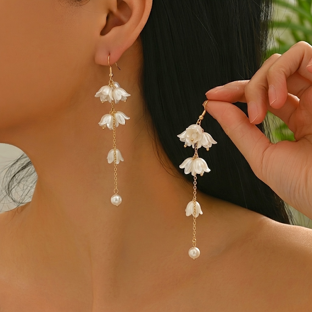 TEMU 1 Par de Pendientes Colgantes con Forma de de San , Frescos, Románticos y Elegantes, con Cadena Delgada, Borla y de Perlas, Ideales para el Uso