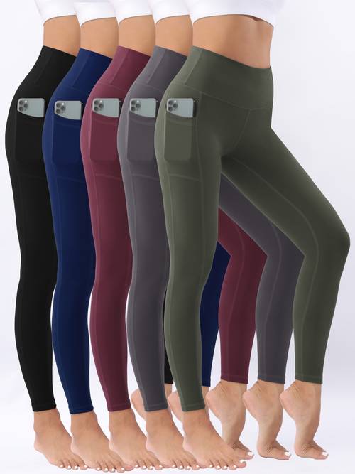 5 pack womens high waisted yoga pants with side pockets leggings sports pants fitness pants peach shaped fit comfortable and breathable suitable for running hiking yoga fitness and outdoor sports