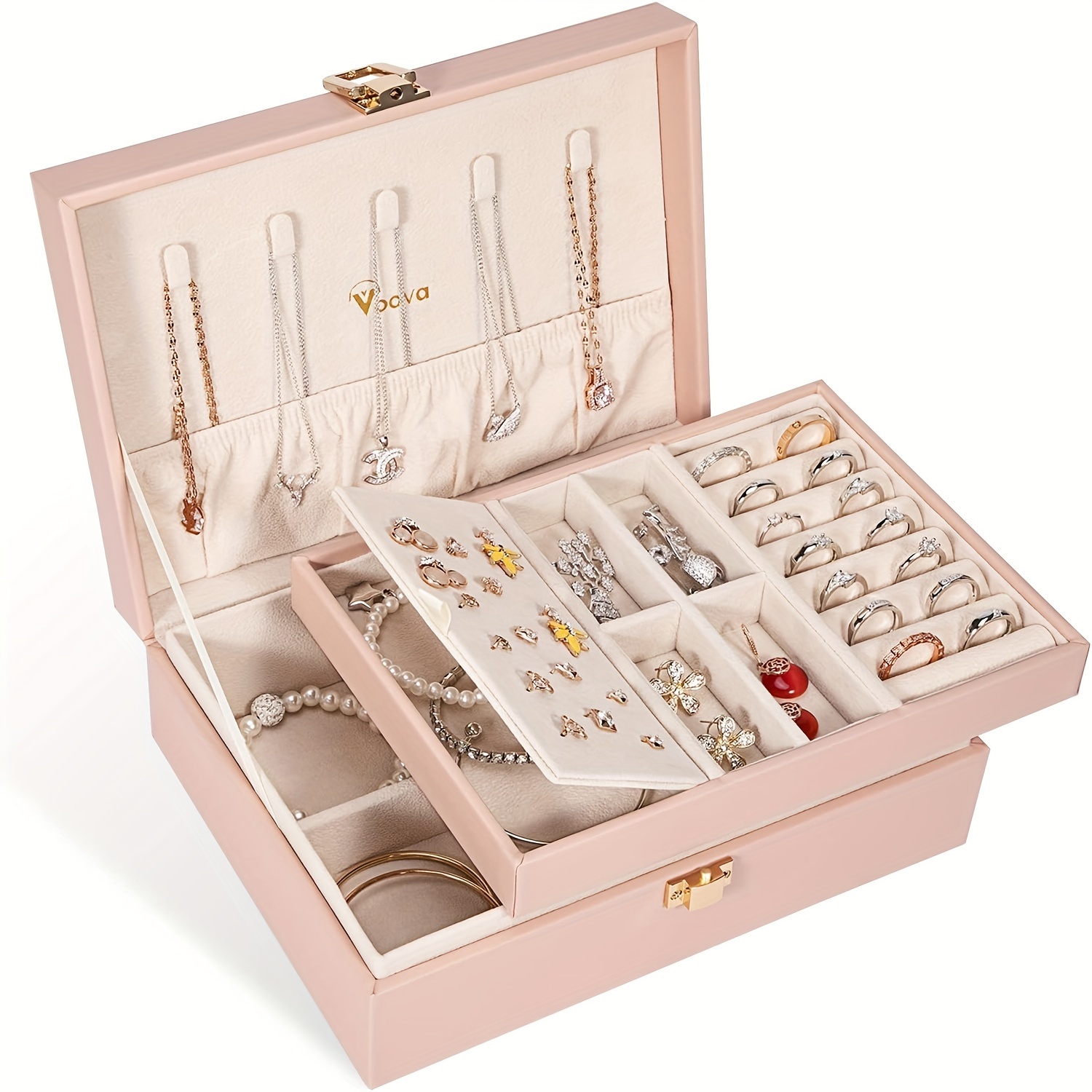 

Voova Jewelry Box Organizer For Women , 2 Men Jewelry , Pu Display Jewellery Removable For Necklace Bracelets, ,