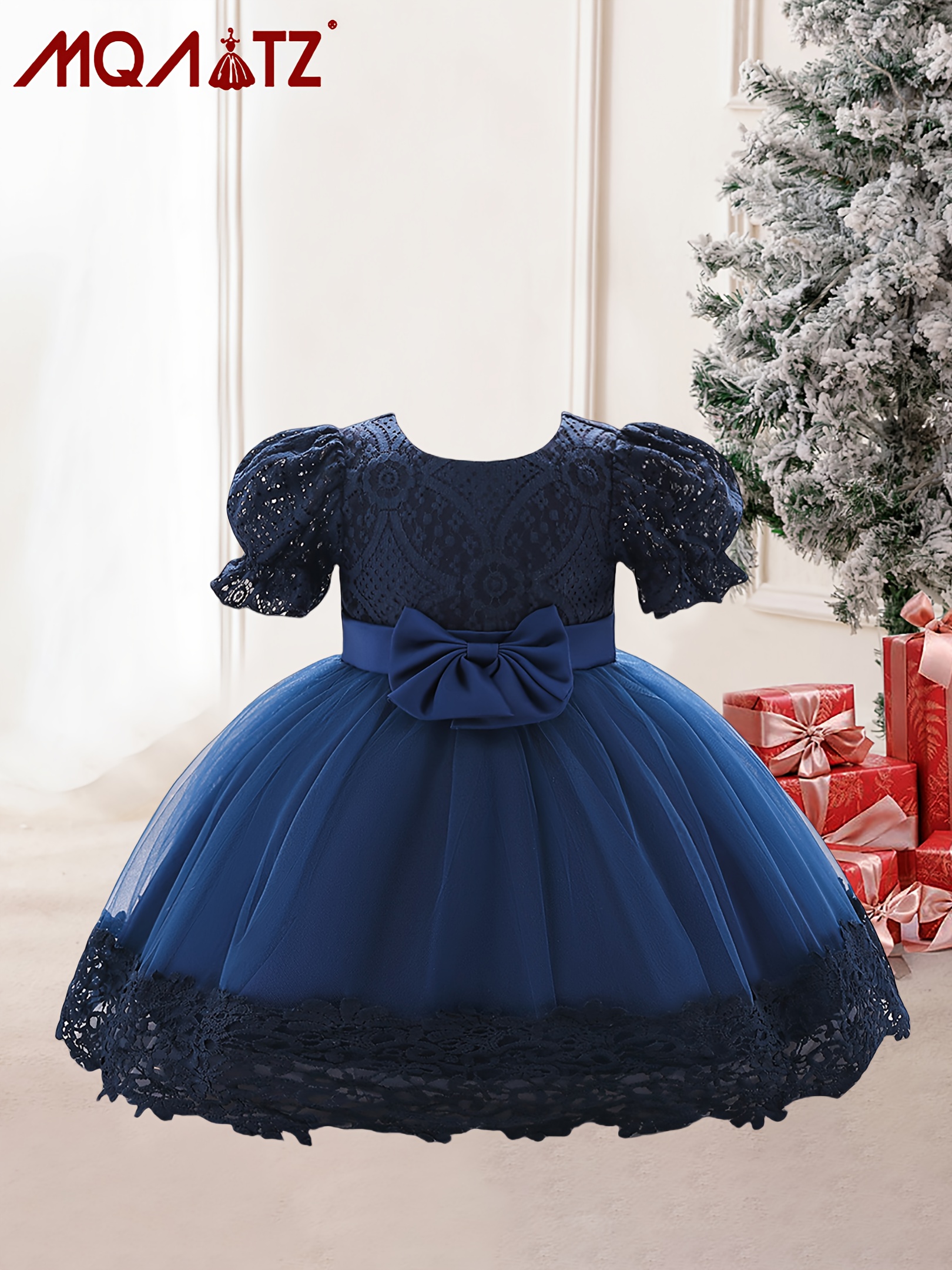 New Baby Girl Party Dress Wedding Gown Dress Kids Short Sleeve Cute Bow Puffy Princess Dress Coquette Style