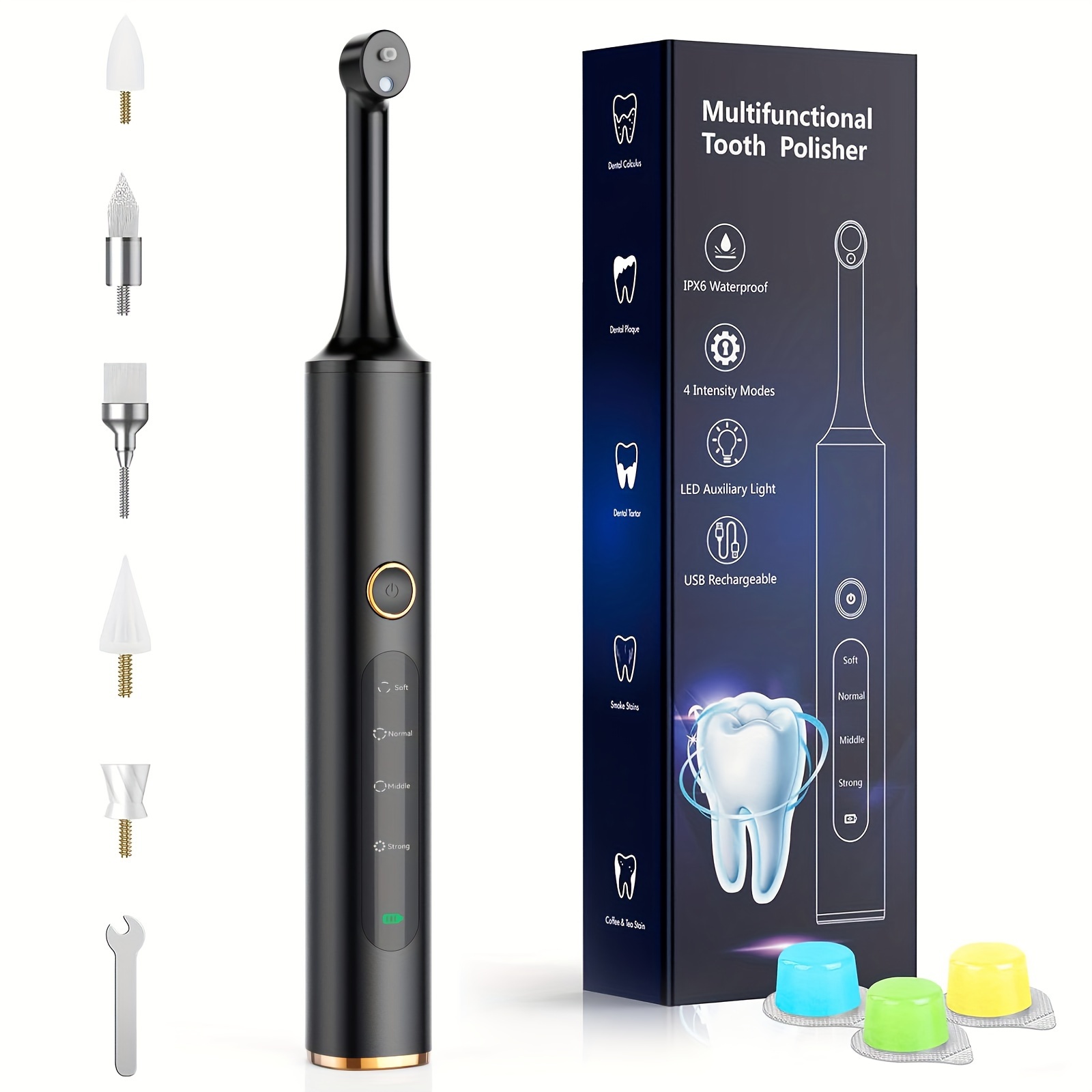 

Tooth Polisher, Rechargeable Tooth Kit For And Cleaning, Polisher 3 Polish Pastes, 5 , 4 , , And Led