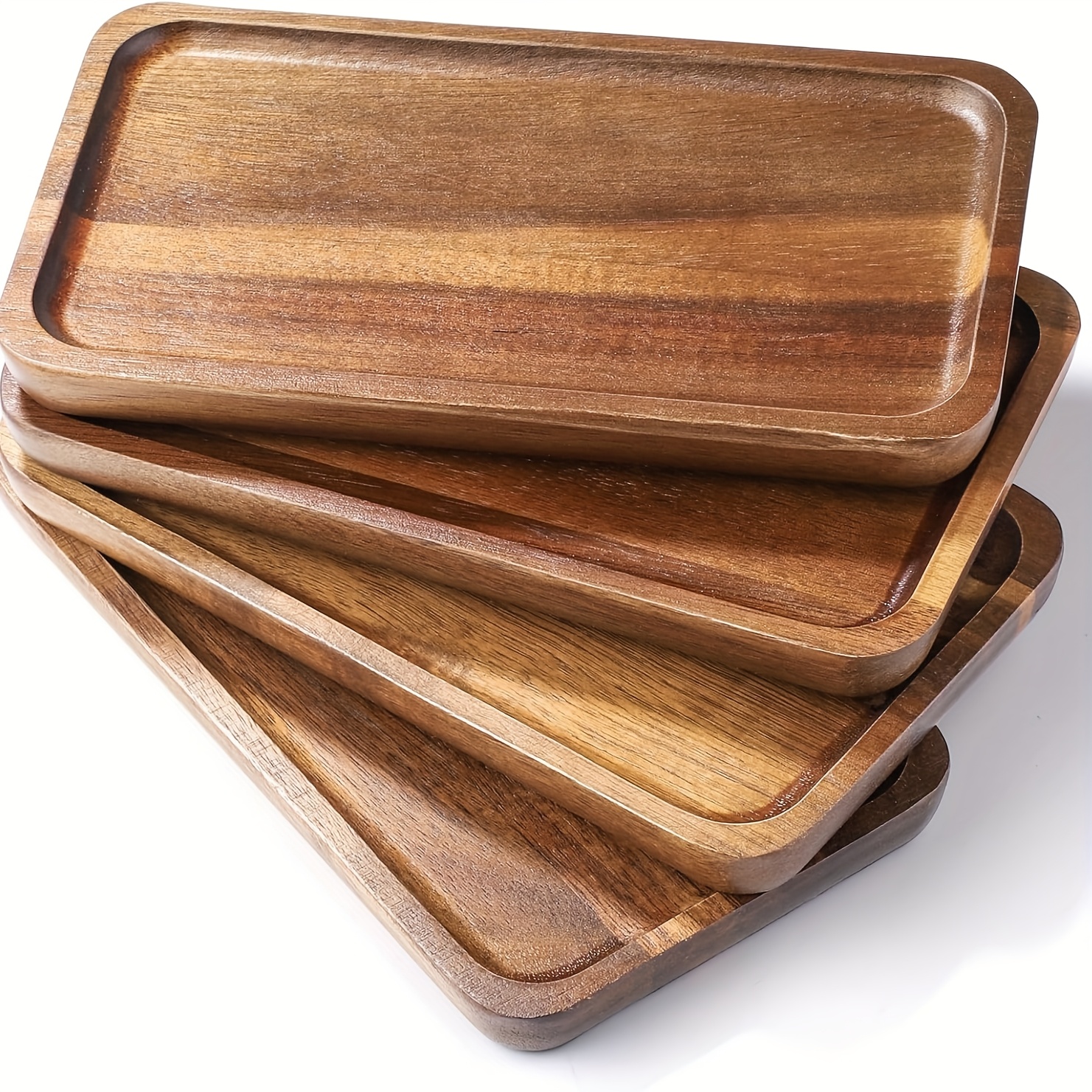 TEMU 4pcs Round/rectangular/oval Serving Trays - Artificial Wood Platters Suitable For Cheese, Fruit, Appetizers, Cakes, Steak - & - For Home