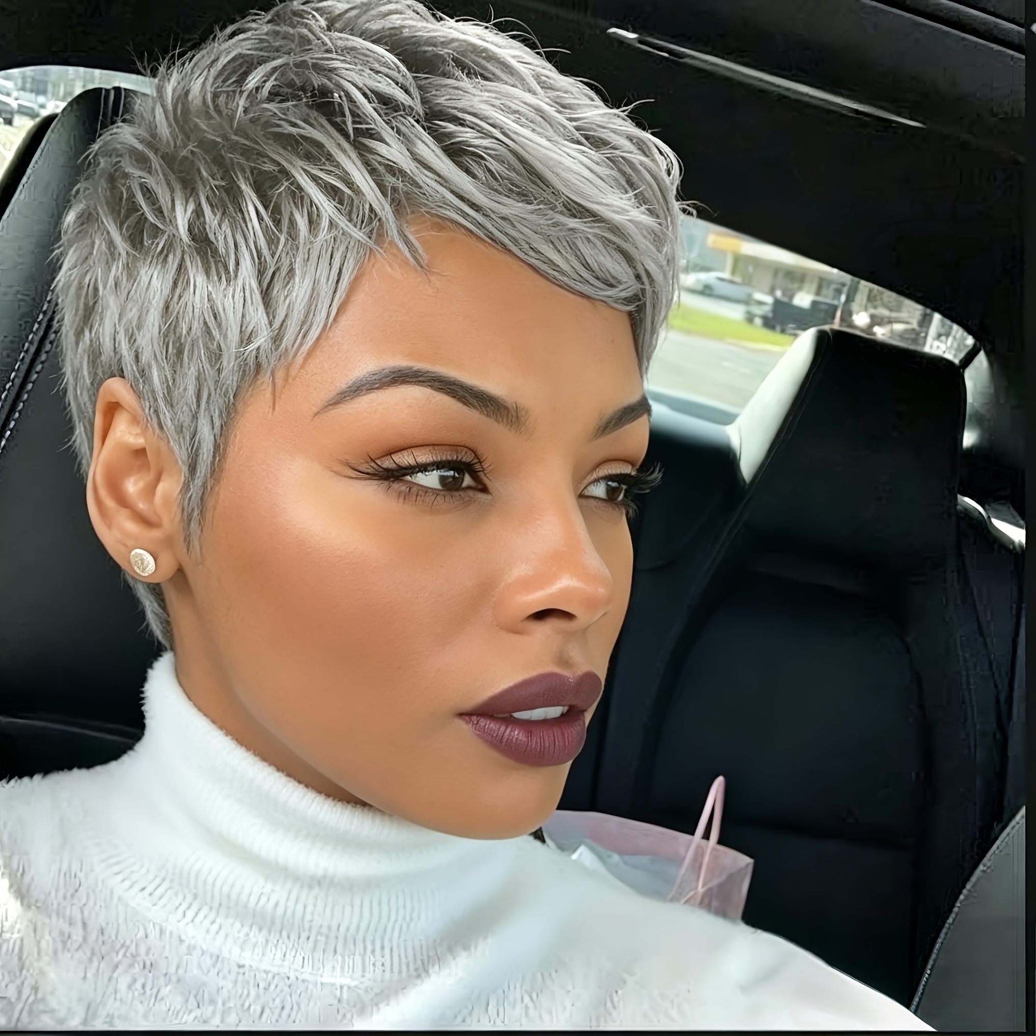 Grey Cut Hair Wig With Bangs For Daily Wear Gray Short Human Hair Cut Glueless Layered Wig Wavy Grey Wigs For Party Cosplay Daily Use Glueless Full Machine Made Wigs