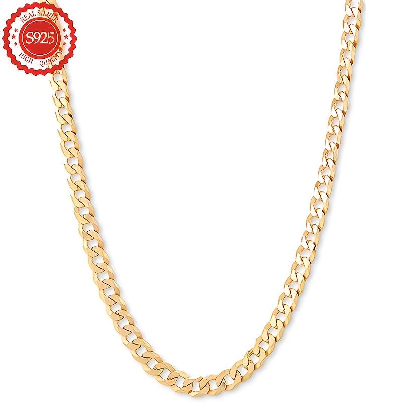 TEMU 925 Sterling Silver Golden 5mm Cuban Chain | Cutting Technology, In 20-inch Size, With A Gift Box, Suitable For Occasions