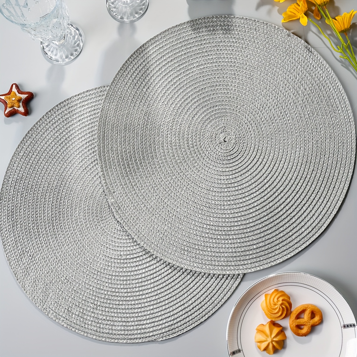 6 Tischsets Aus Gewebtem Vinyl – Hitzebeständig Bis 200°C, Waschbar, Blau, 45x30 Cm Für Esstisch