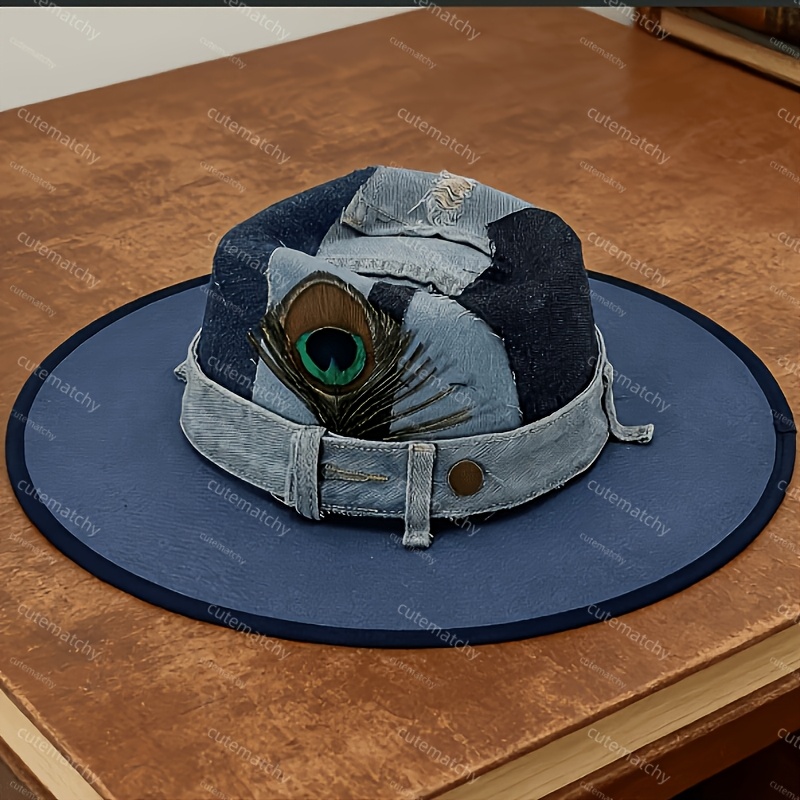 TEMU Vintage Denim Cowboy Hat With Accent, Fits Most, Boho Western Style