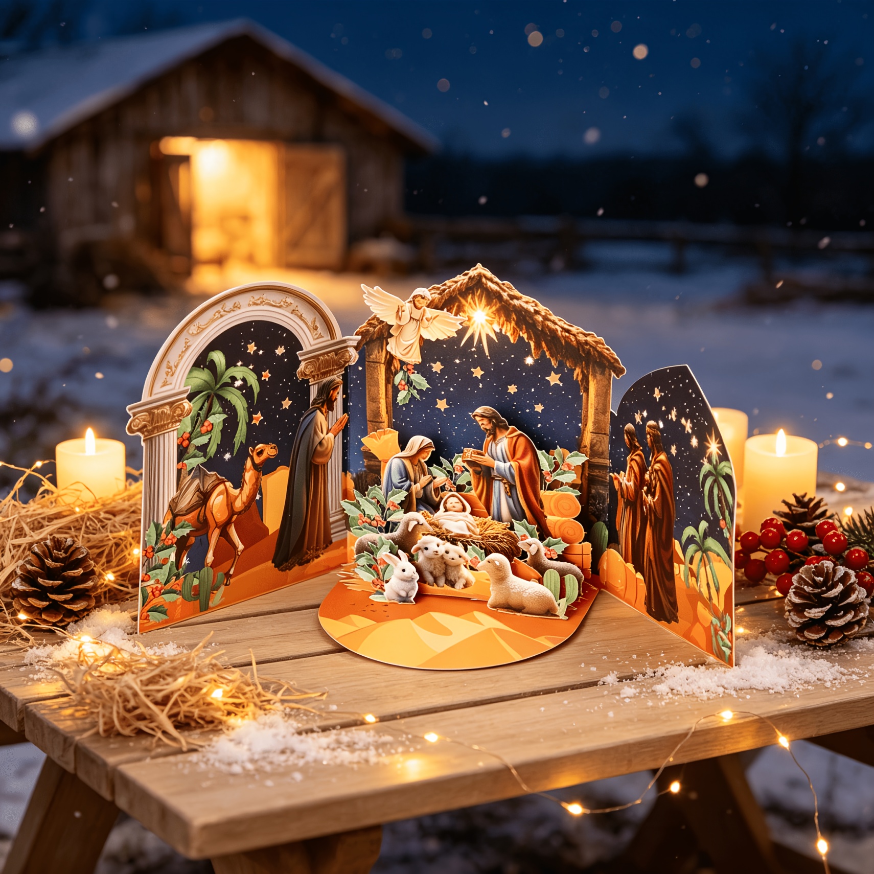 TEMU 1pc Merry Christmas Pop-up Greeting Card With Nativity - Happy Birthday, Summer & Spring, Winter, Fall, Thanksgiving, Greeting, Religious