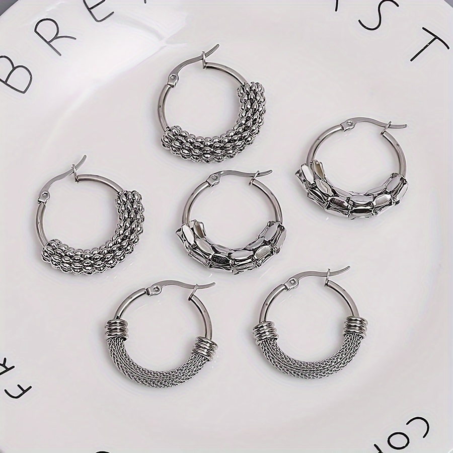 3pcs set   style golden silvery hollow texture hoop studs fashion unique accessory for   holiday idea gift for ladies details 5