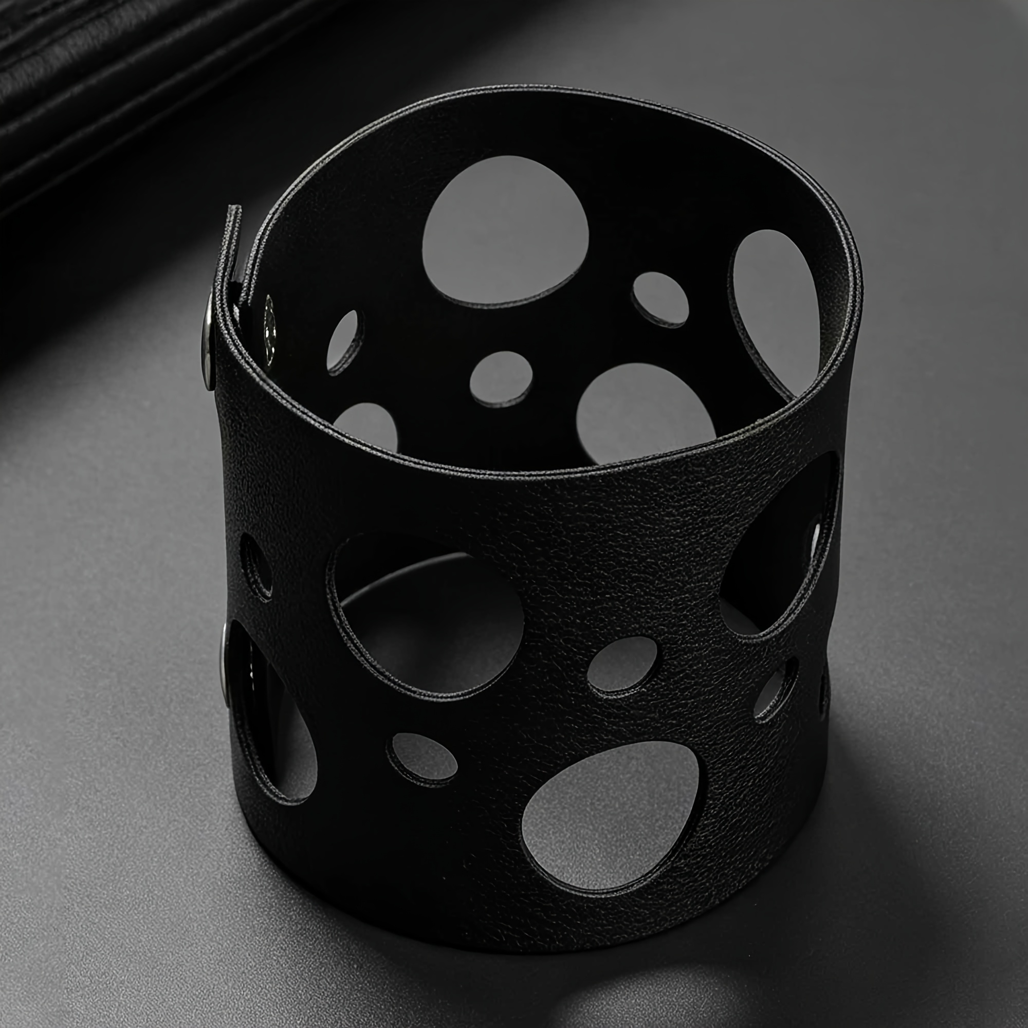 Women's Black Minimalist Wide-Band Open Bangle Bracelet, Punk Style