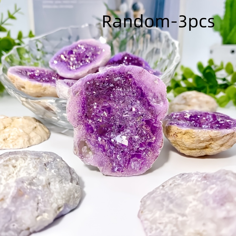 Random Purple Electroplated Crystal Geode, Unique Jewelry & Home Decor