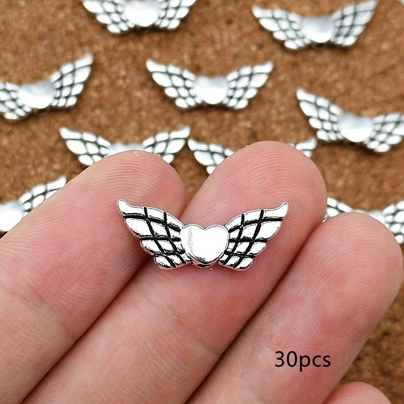 9x21mm Antique Silvery Heart Small Hole Beads Wings Charm Spacer Beads For Diy Earrings Bracelets Necklaces Accessories Bag Keychain Pendants Handmade Jewelry Charms Fashion Accessories 15/30pcs