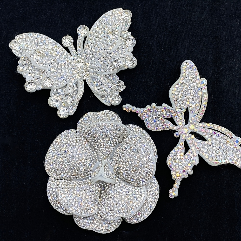 TEMU Un ensemble de 3 pièces blanches , des papillons et des strass en diamant, pour un de luxe à vos vêtements, chaussures, chapeaux et sacs.