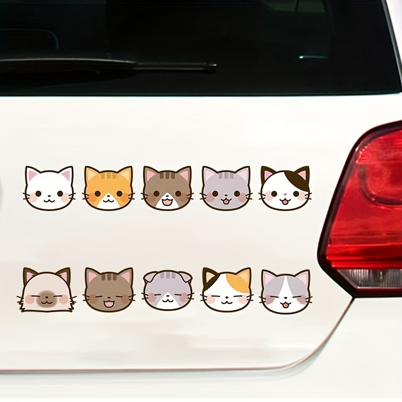 10/20pcs Of Cartoon Cat Reflective Car Stickers, Car Decorations, Body Scratch Protection Stickers, Cute Helmet Stickers
