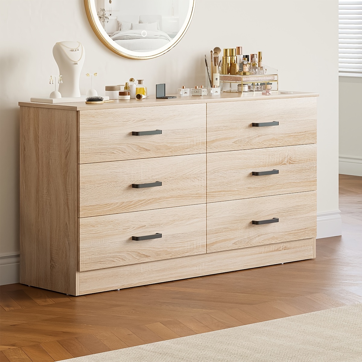 wood dresser bedroom 6 drawer dresser metal handles - Temu