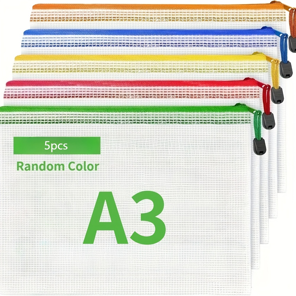 5pcs a3 file storage bags thickened mesh zipper bags 42 30 5cm multi functional large capacity organizer bags for documents games puzzles random colors
