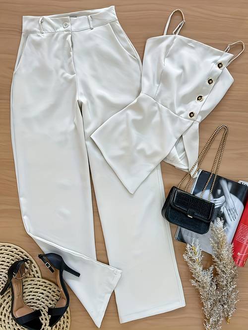 elegantes damen outfit mit bundhose, koreanische mode, frühlingsneuheiten, lässige und grazievolle kleidung