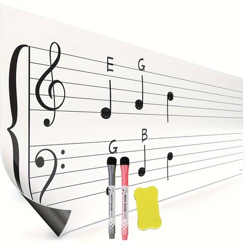 item picture a large dry erase magnet measuring 33 x12 featuring a lined music staff a supply for music classrooms that music teacher needs ideal for helping young learn to read a whiteboard