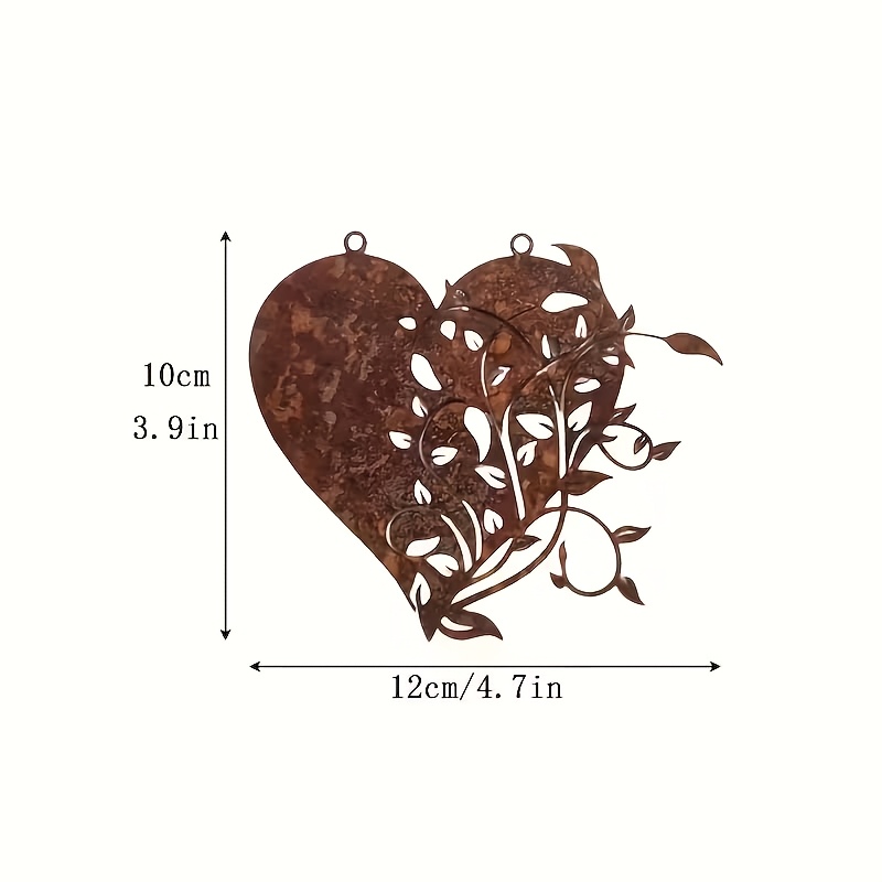 Image of 1pc Vintage Heart Ornament, Metal Hanging Decoration, Outdoor Fence Decor, Porch Ornament