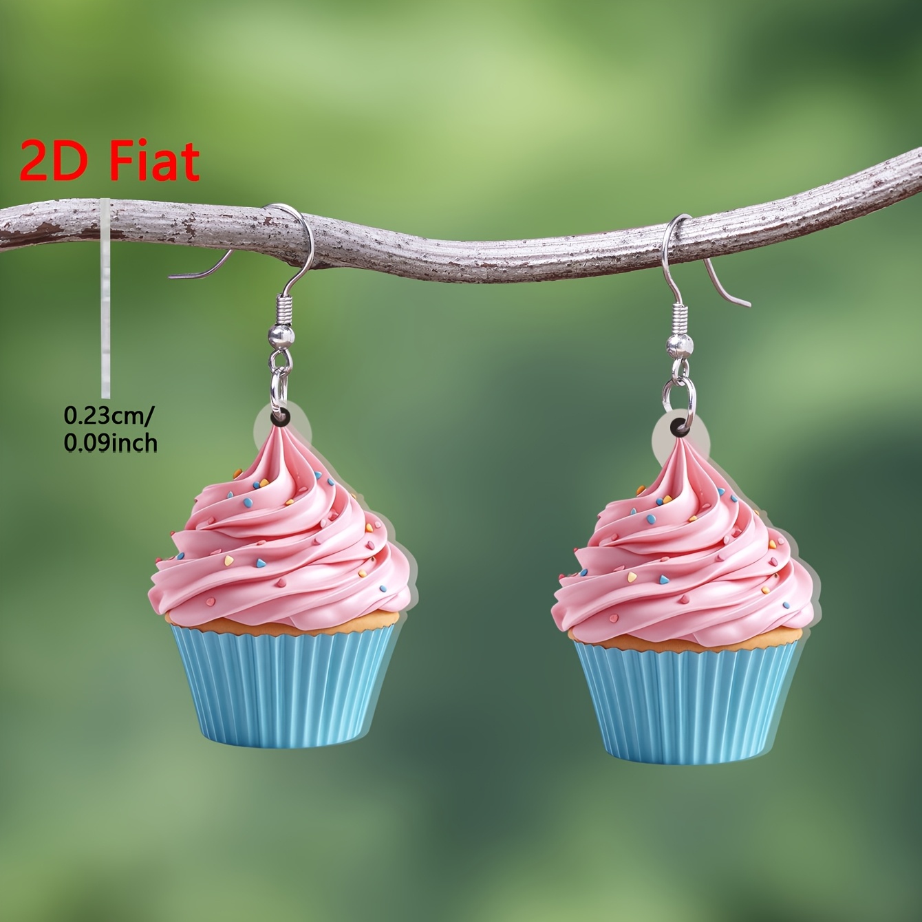 TEMU 2D Plat, 1 Paar 2D Plat - 1 Paar Acryl Hangoorbellen met Cartoon Roze Cupcake , Elegante en Simpele Stijl Damesjuwelen voor Dagelijks Gebruik en