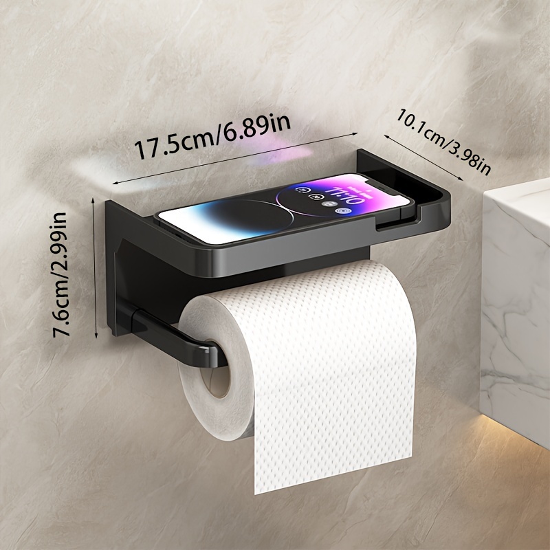 TEMU Easy-install No-drill Wall-mounted Toilet Paper Holder With Phone Stand - Polished Bathroom Organizer