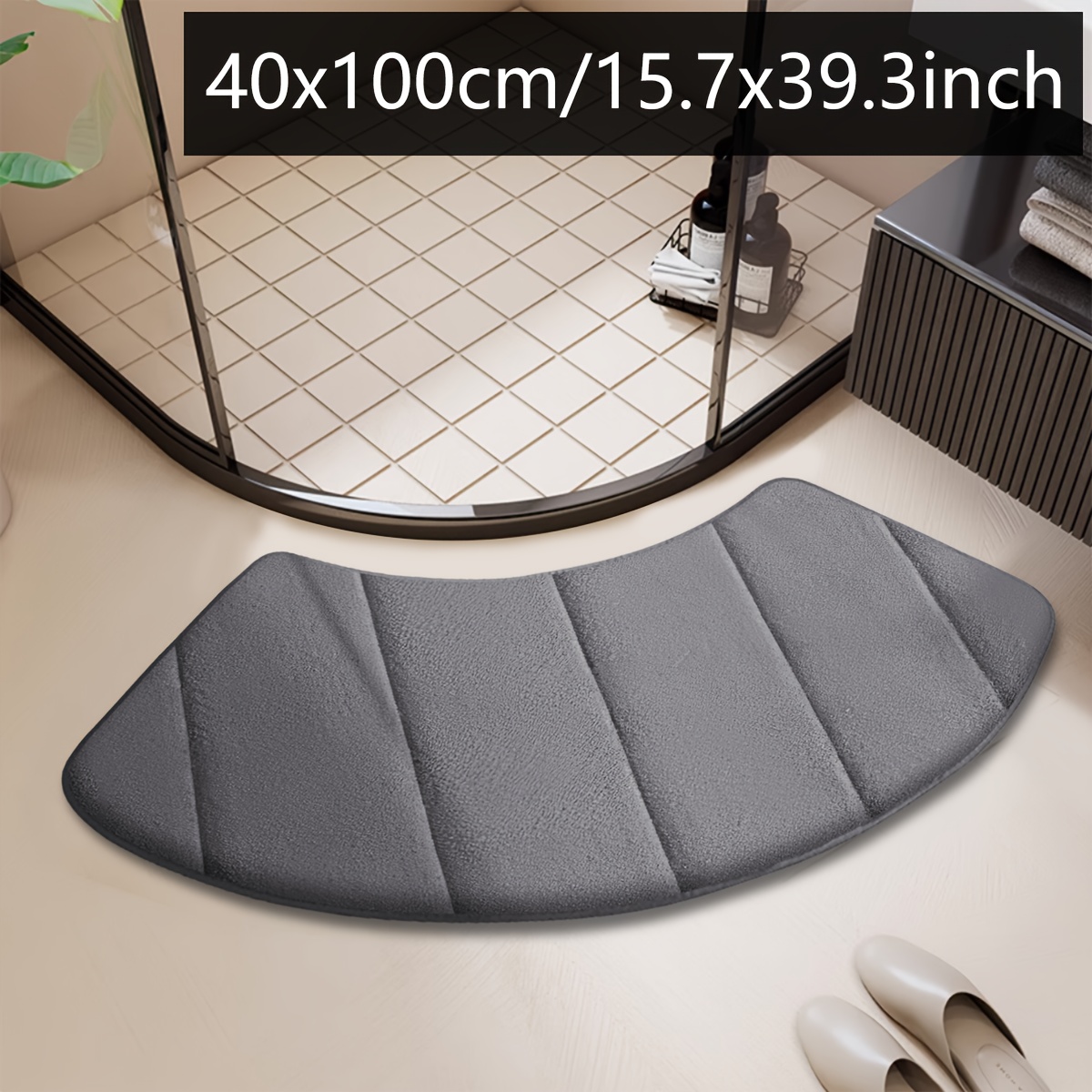 Temu – TEMU Solid Color Fan-shaped Bathroom Non-slip Floor Mats Furry Flannel Striped Foot Mats Shower Room Door Mats Arched Household Mats
