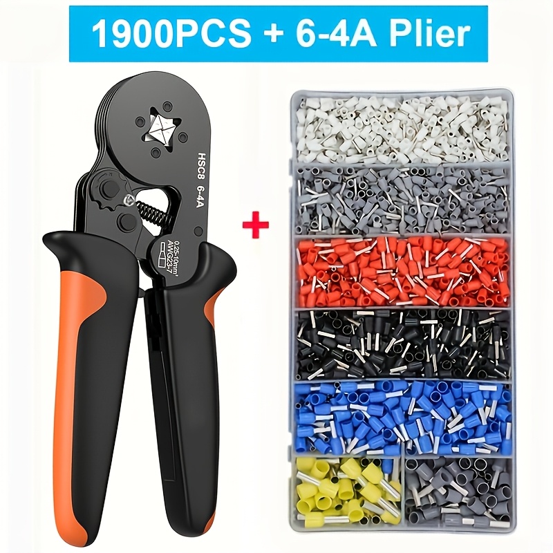     crimping tool kit with 400 1250 1900 2120pcs wire connectors insulated ve tubular crimp terminals self adjustable ratchet wire crimping tool kit crimper plier set hsc8 6 4a