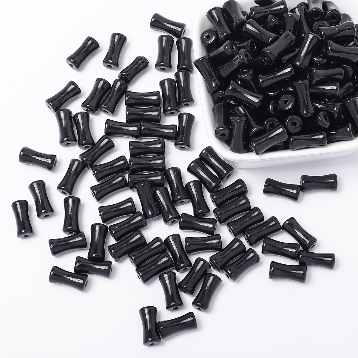 TEMU Lot de 40 perles en verre libres à joint bambou 6*12mm - Matériel de bricolage pour pinces à cheveux, bracelets et main, fournitures artisanales
