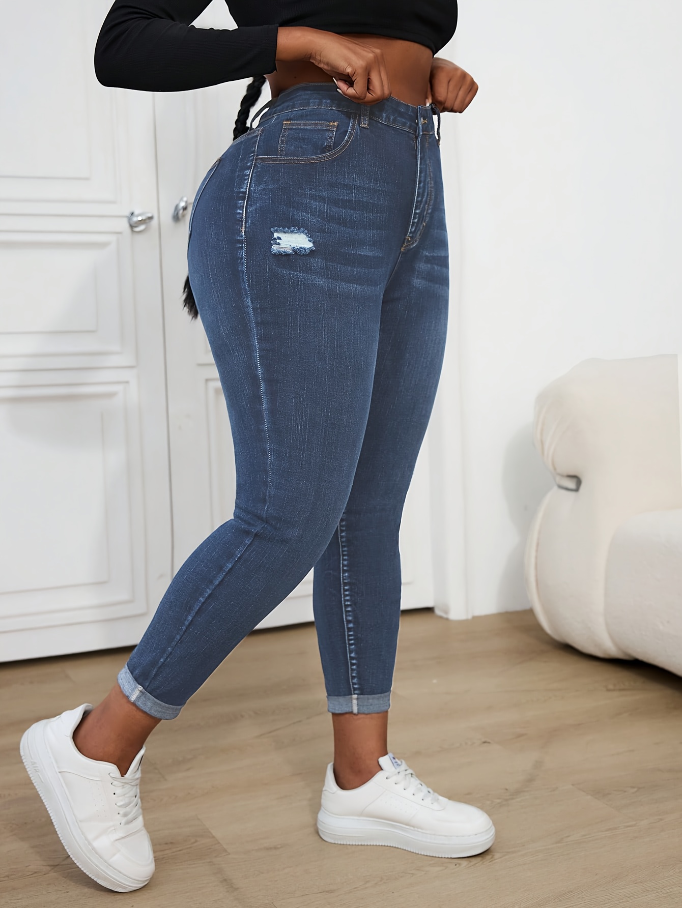 womens plus size high waisted skinny jeans stretch denim   button closure long length      able fashion highwaisted jeans  