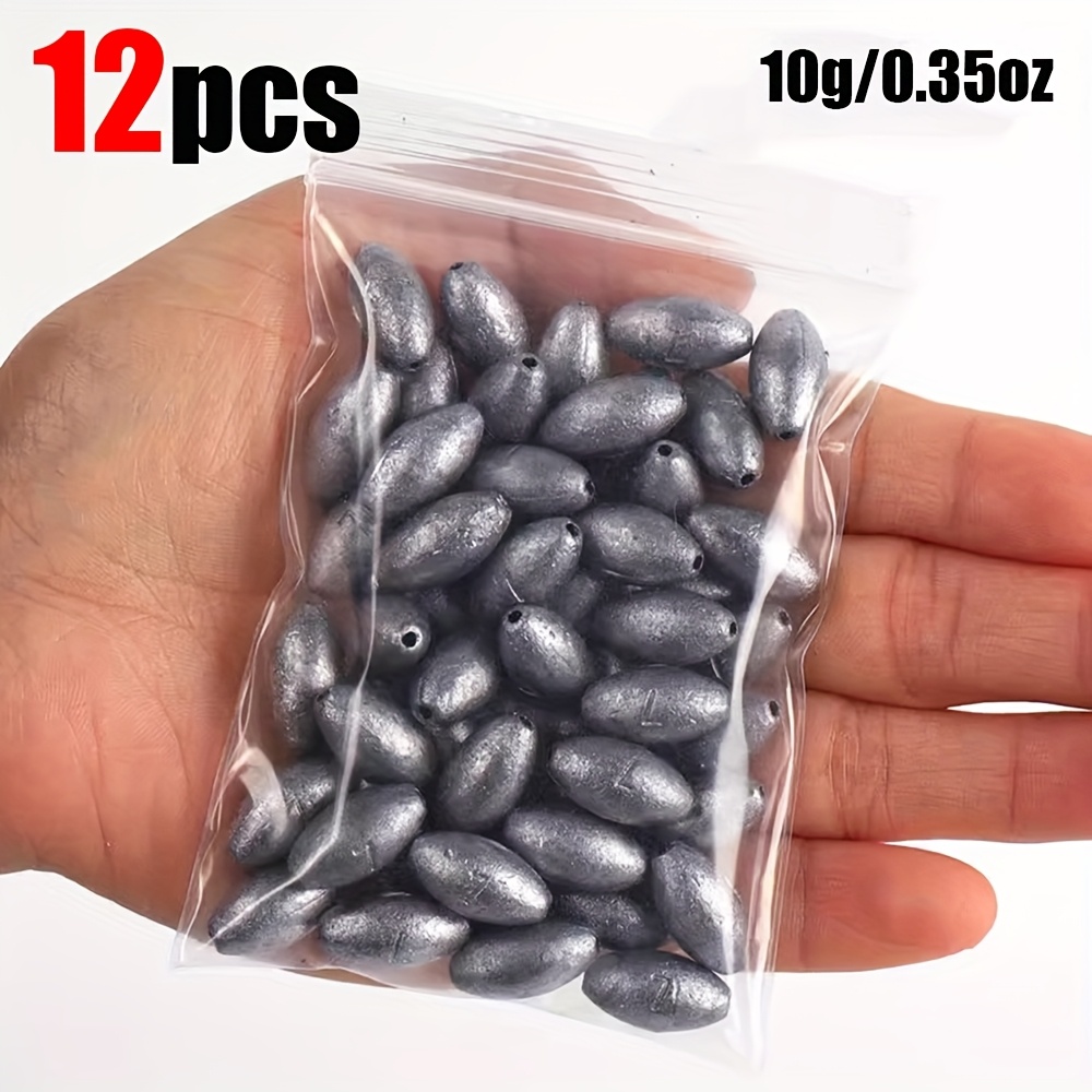 Image of 12pcs Of Olive-shaped Lead Sinkers, Egg-shaped Fishing Lead Sinkers, Sea Fishing Lead Sinkers, Fishing Additions