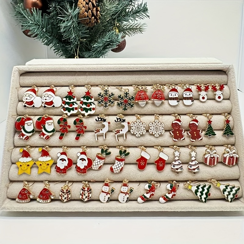 

23 Pairs Christmas Earrings Set - Elegant Zinc Alloy With Rhinestone Accents, Iron Ear Needle, Santa, , Reindeer Designs For Party And Gift-, Jewelry