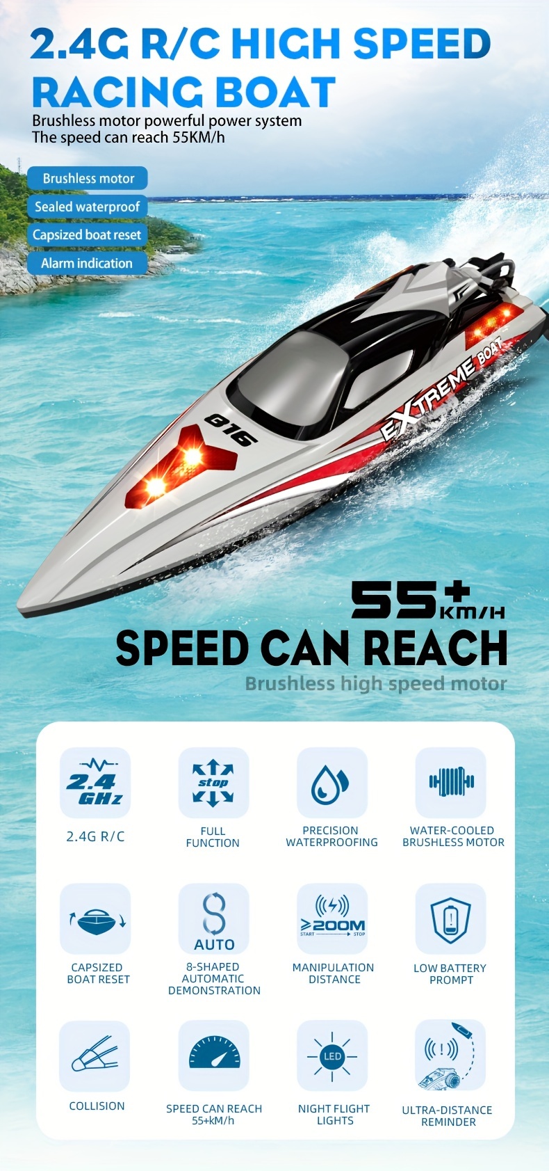 Hxj816 High Speed Remote Control Brushless Motor Speedboat - Temu