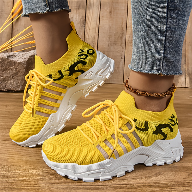 women's casual athletic sneakers in yellow leopard print Temu