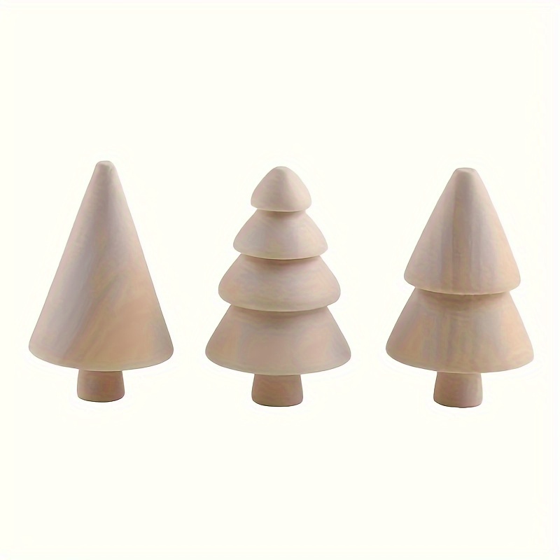 

3pcs Diy Wooden Christmas Tree Figurines Set - Unfinished Craft Kit For Painting & Holiday Decor