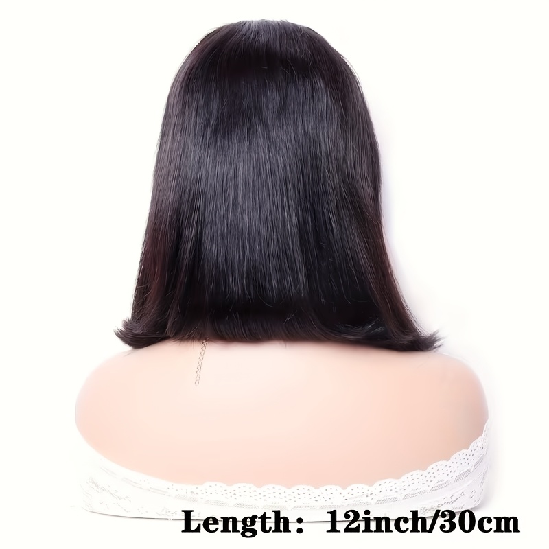 TEMU Perruque Bob Droit Brésilien 12 pouces Colle | 100% Cheveux Humains Réels, 150%, Look Naturel, Confort Respirant, Facile à pour & les Occasions