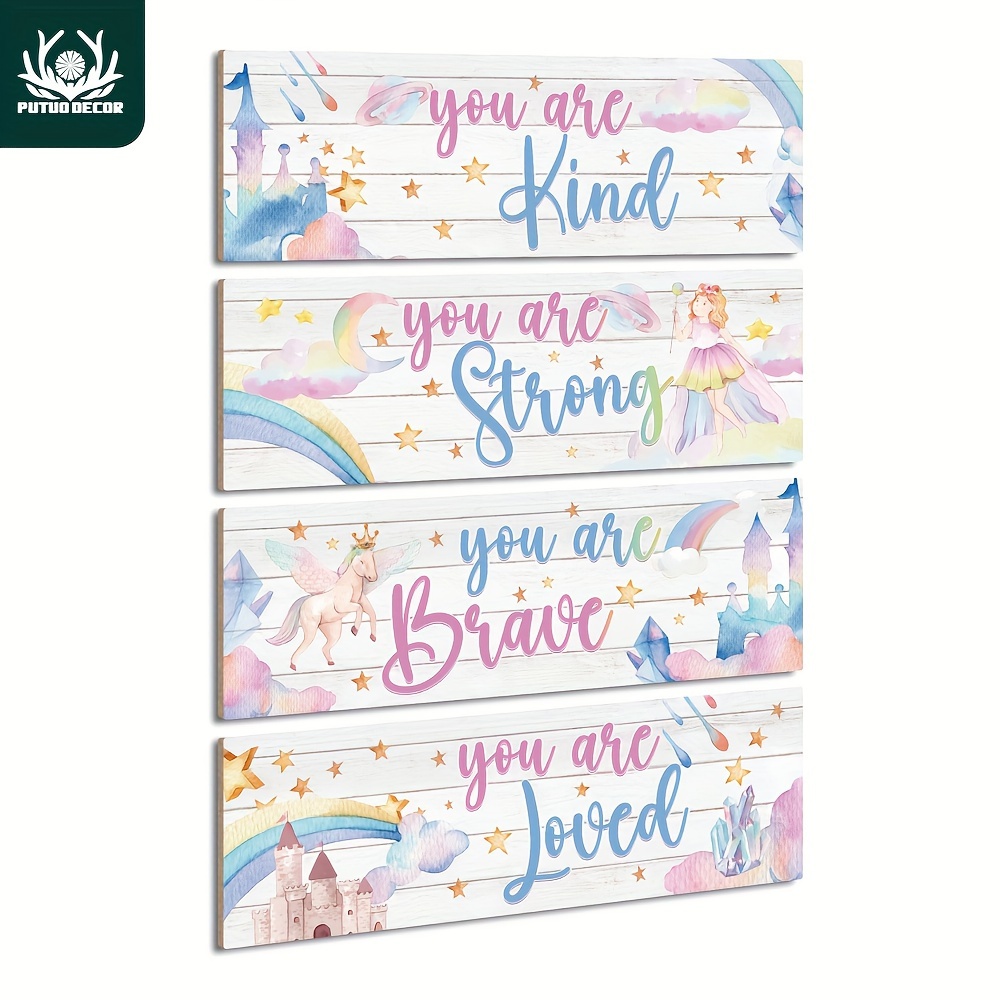 

Decor 4pc Inspirational Wooden , , Decor For Kindergarten, 11.8x 3.9