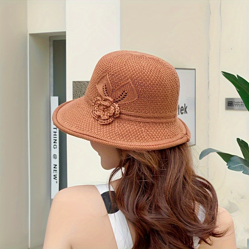 

1pc Breathable Knitted Flower Bucket Hat, Lightweight Sunshade, Foldable & Portable , Ideal Gift For Mom