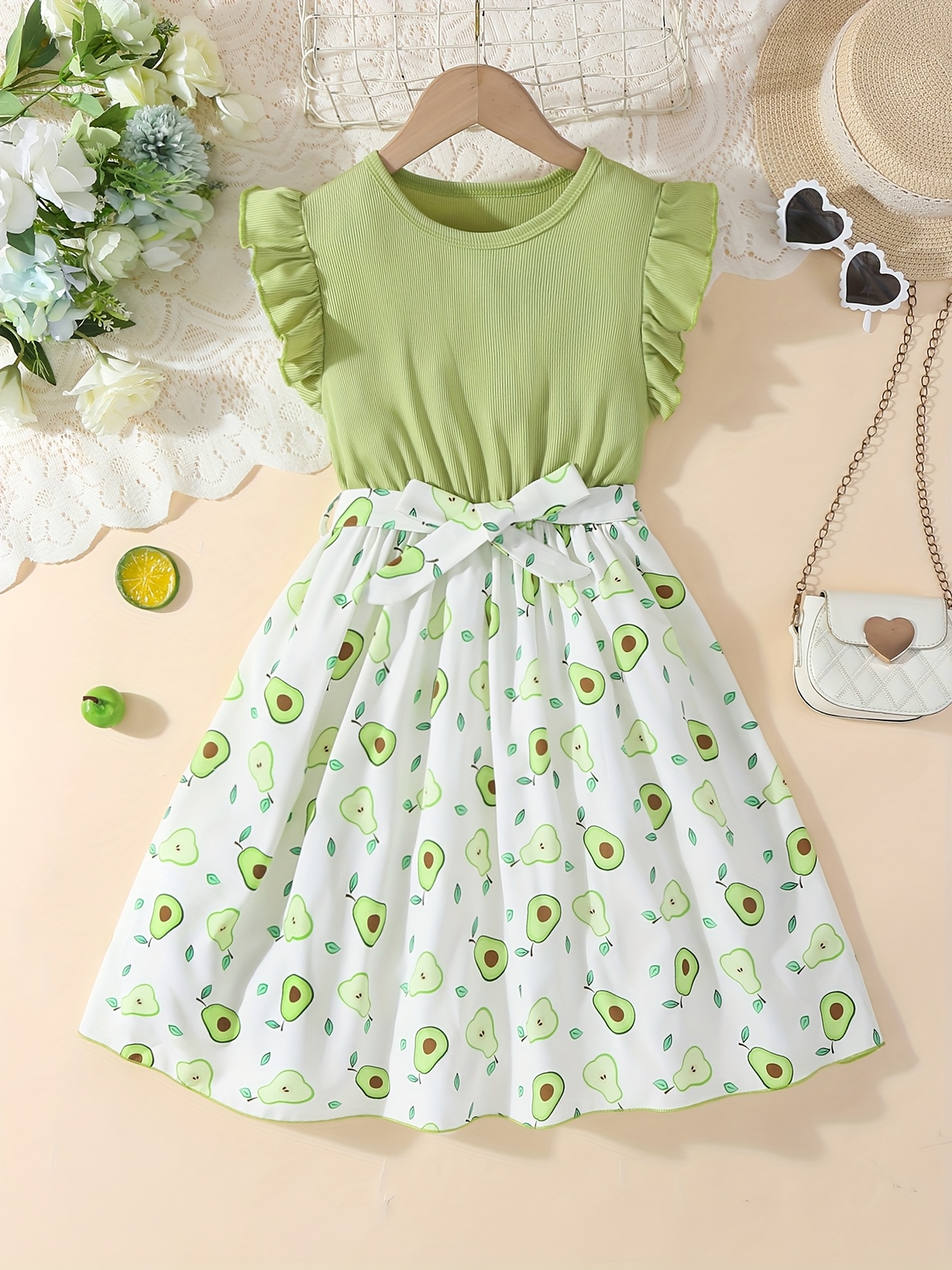 girls summer casual dress avocado pear print adjustable Temu Mexico