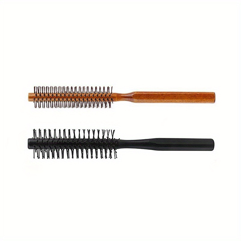 Image of Salon Hair Styling Wooden Comb Set, Straightening And Detangling Brush For Women's Home Use, Root Volume Round Curling Comb With Bangs
