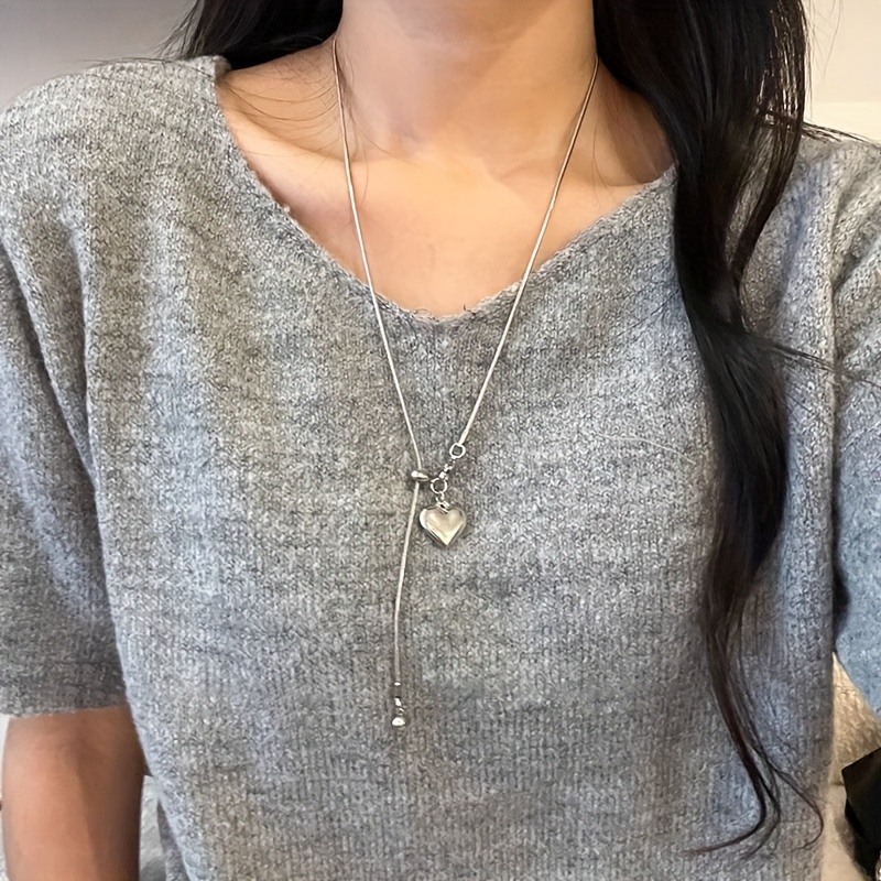 Image of Easy Heart Pendant Necklace, Featuring Adjustable Stainless Steel Chain, Durable And Fade-resistant. Super Compatible For Daily Outfits, More As Mother's Day Gift, Versatile
