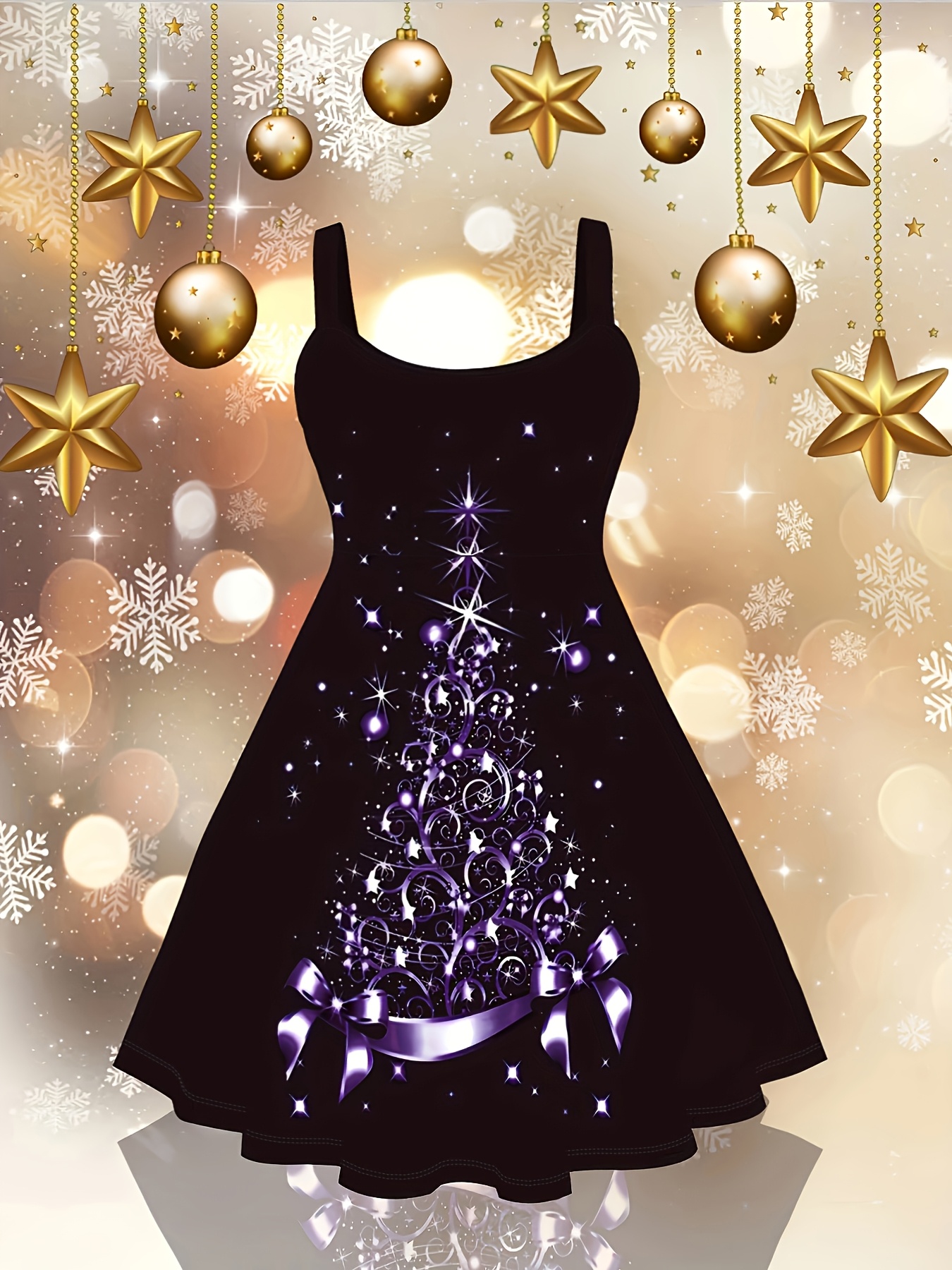 plus-size women's christmas party dress - elegant halter neck sleeveless 3d  christmas with & snowflakes, machine washable outfit - women' clothing -  Temu
