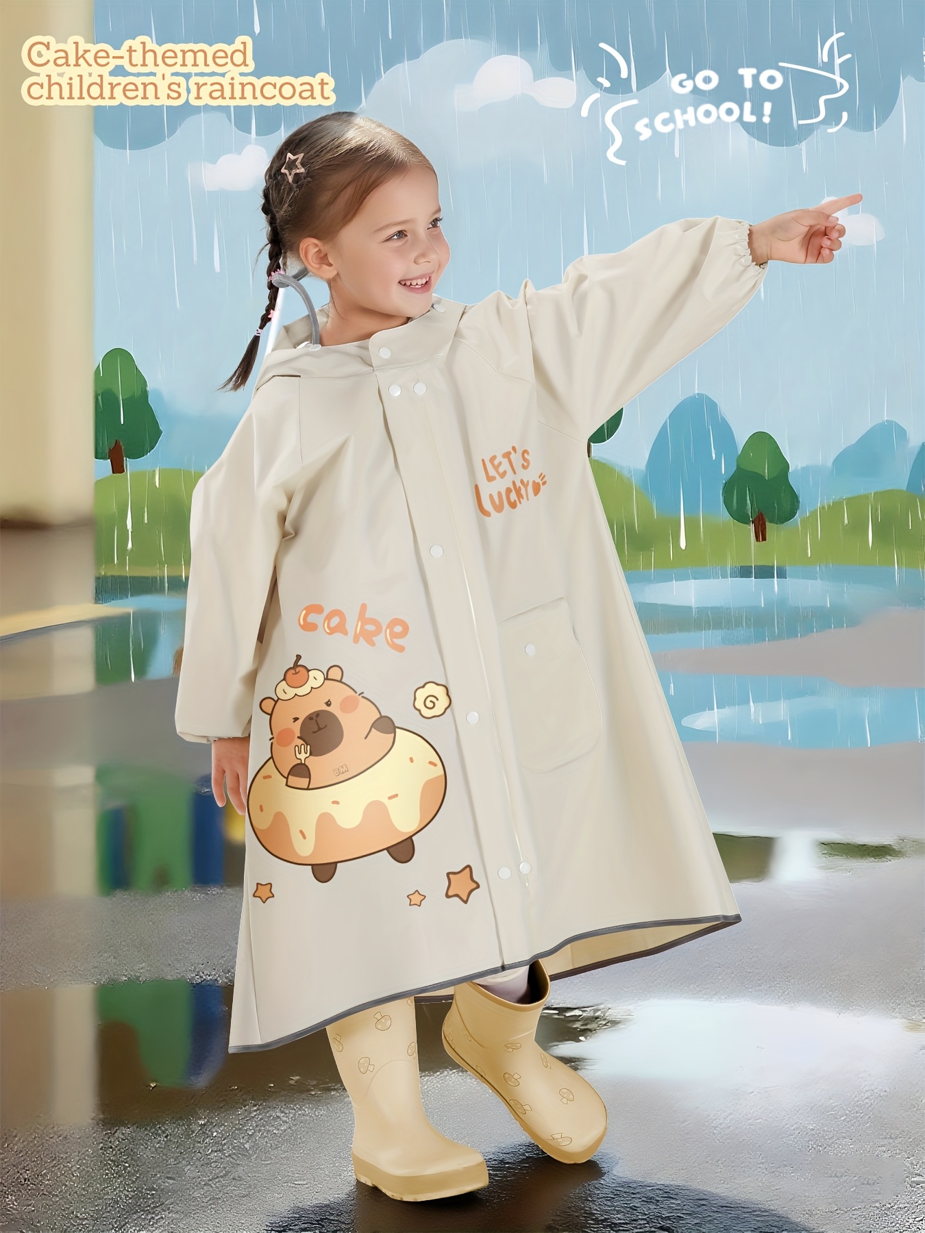   soft comfortable outdoor cute khaki     girls raincoat eva lightweight durable rain cape suitable for   camping and   definition large brim rainproof without obstructing vision zipper and buttons