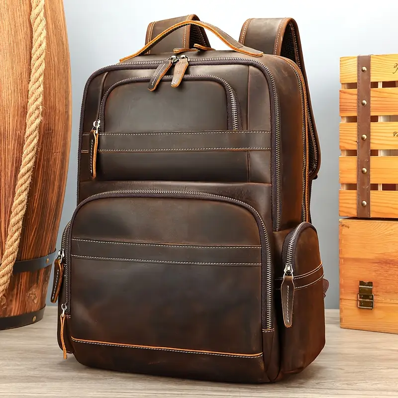 Genuine Leather *'s Shoulder Bag, Travel Business Work Backpack, 16 Inch Laptop Bag * Leather Backpack Genuine Leather *'s Shoulder Bag, Travel Business Work Backpack, 16 Inch Laptop Bag * Leather Backpack